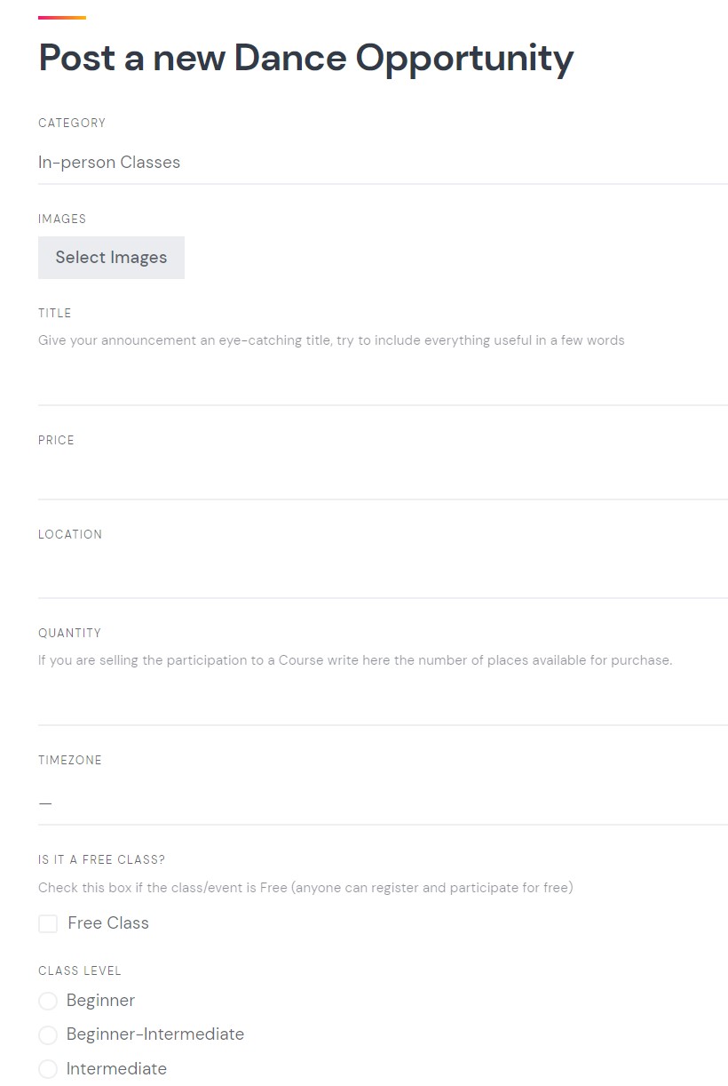 Create Dance Classes Online